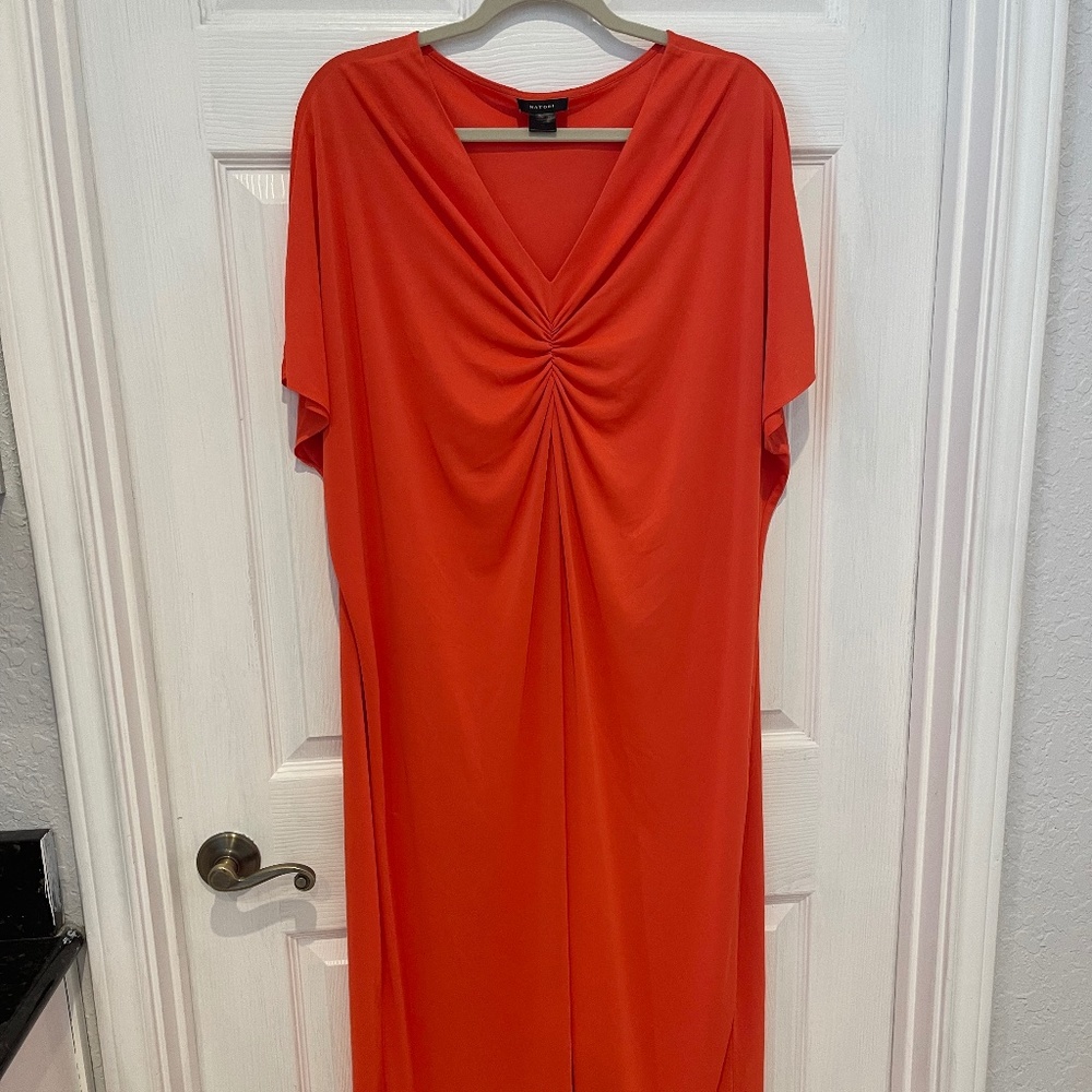 Natori Luxe Orange Caftan Dress – Floor-Length, Flattering Fit (XS fits S/M)